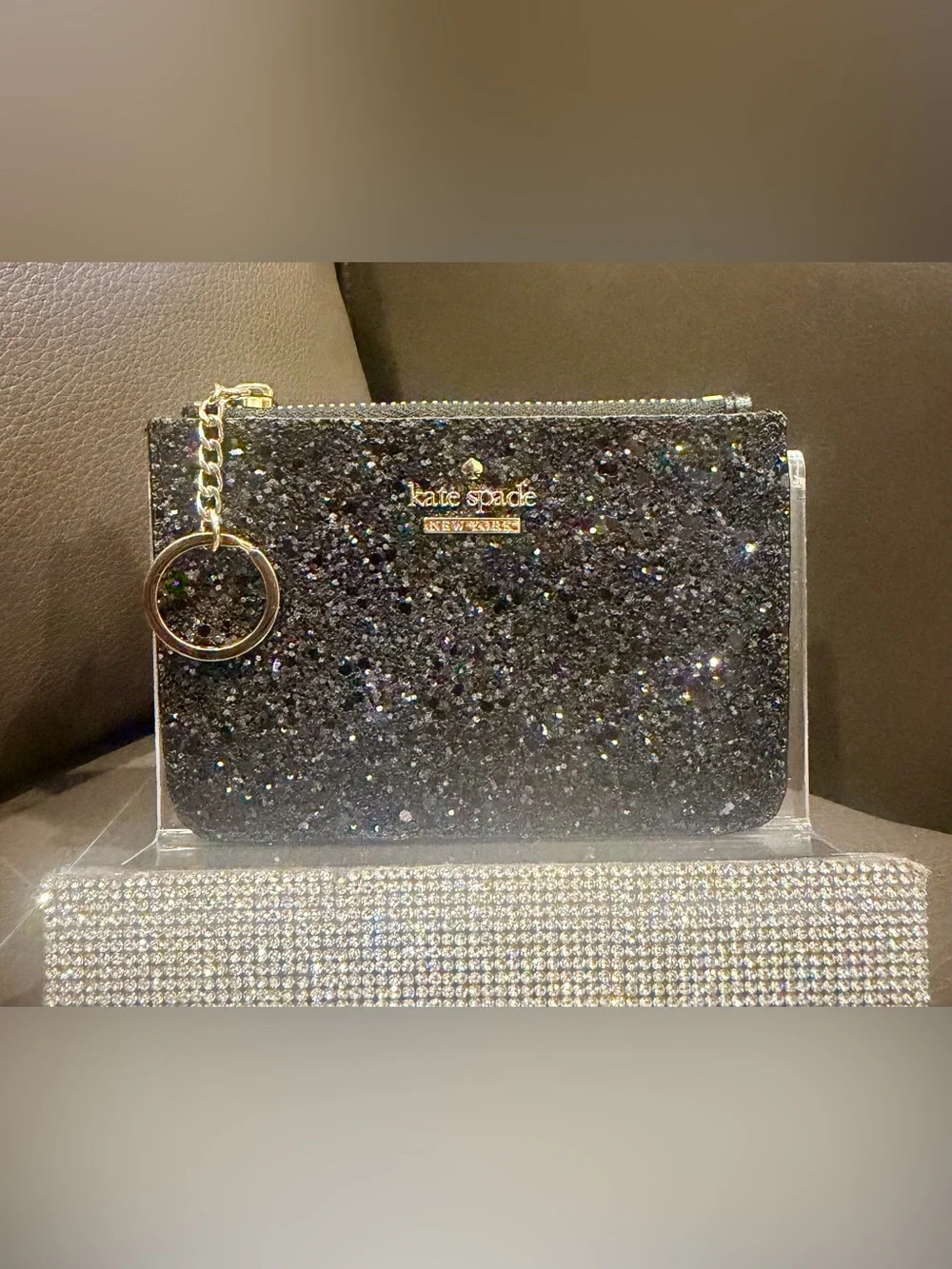 Kate Spade New York Laurel Way Bitsy Black Glitter Coin Pouch